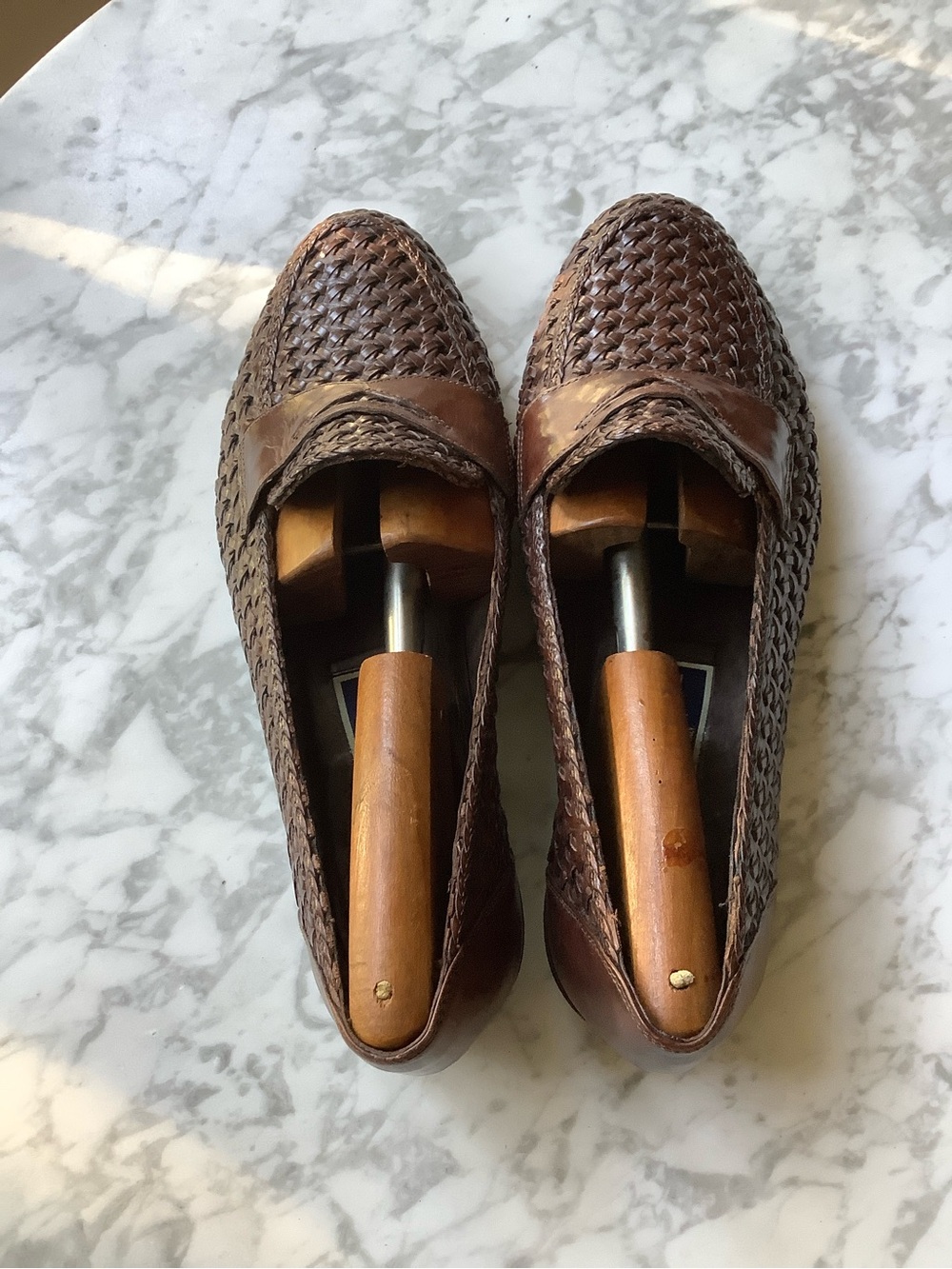 Vintage Bragano by Cole Haan Italian Woven Leather Loafers in Brown - Picture 6 of 11